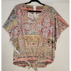 Chicos Geometric Top Shirt Sz 2 Mosaic Rhinestone Butterfly Sleeve Pullover 1060